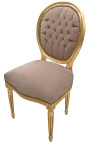 Louis XVI-stijl stoel taupe fluweel en goud hout