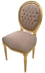 Stuhl im Louis XVI-Stil, taupefarbener Samt und goldenes Holz