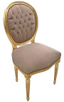 Chaise de style Louis XVI tissu velours taupe et bois doré