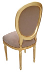 Louis XVI-stijl stoel taupe fluweel en goud hout