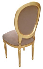 Luija XVI stila krēsls taupe samta un zelta koka