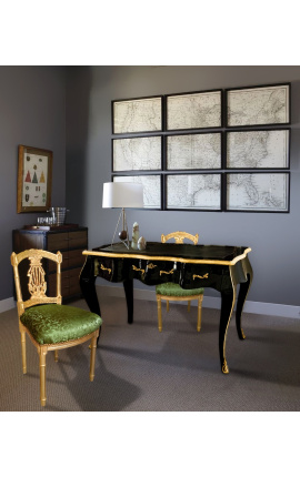 Καρέκλα άρπας στυλ Louis XVI ύφασμα σατέν πράσινο με χρυσό ξύλο