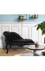 Louis XV chaise longue black velvet fabric and black wood