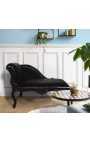 Louis XV Chaise Longue Black Velvet Fabric och Black Wood - 12