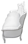 Divano barocco in similpelle bianca e legno laccato bianco