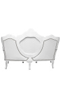 Divano barocco in similpelle bianca e legno laccato bianco
