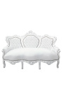 Canapé baroque tissu simili cuir blanc et bois laqué blanc