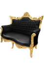 Baročno rokoko dvosed kavč črno usnje in zlat les