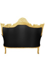 Baroque rococo 2 seater sofa black leatherette and gold wood