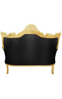 Μπαρόκ ροκοκό καναπές 2 θέσεων μαύρη δερματίνη και χρυσό ξύλο