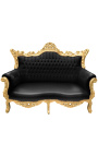 Baroka stila rokoko 2-vietīgs dīvāns, melns ādas audums un zelta koks