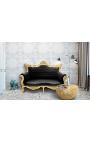 Baroque rococo 2 seater sofa black leatherette and gold wood