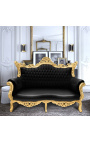 Barockes Rokoko-2-Sitzer-Sofa aus schwarzem Kunstleder und goldenem Holz