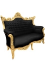 Barock rokoko 2-sits soffa svart sammet och guldträ