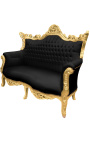 Baroka rokoko divvietīgs dīvāns no melna samta un zelta koka