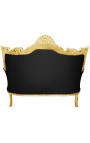 Barockes Rokoko-2-Sitzer-Sofa aus schwarzem Samt und goldenem Holz