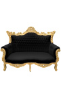 Baroka rokoko divvietīgs dīvāns no melna samta un zelta koka