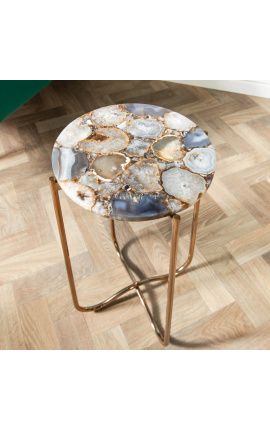 Round &quot;Lucy&quot; side tafel met agate en onyx top met gilded metalen voet