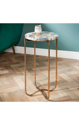 Round "Lucy" side tafel met agate en onyx top met gilded metalen voet