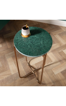 Table d&#039;appoint ronde &quot;Lucy&quot; plateau en marbre vert avec pied en métal doré