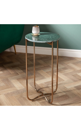 Round "Lucy" side table with green marble top with gilded metal stand