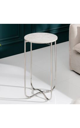 Okruglo "Lucy" bočni stol sa bijelim mramornim vrhom sa srebrnim metalnim stolicama