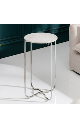 Runde "Lucy" sidebord med hvid marmortop med sølvmetallstand