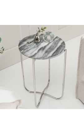 Round &quot;Lucy&quot; side table with gray marble top with silver metal stand
