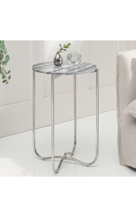 Okruglo "Lucy" bočni stol sa sivim mermernim vrhom s srebrnim metalnim stolicama