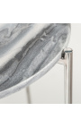 Mesa lateral redonda de Lucy con tapa de mármol gris con soporte de metal plateado