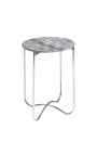 Okruh "Lucy" boční stůl se šedivým mramorovým povrchem se stánkem ze stříbrného kovu