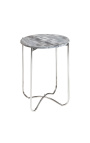 Table d'appoint ronde "Lucy" plateau en marbre gris avec pied en métal argenté