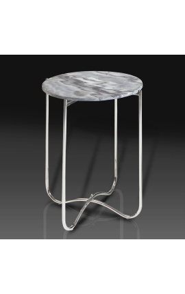 Round "Lucy" XL side table with gray marble top with silver metal stand