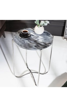 Kierros &quot;Lucia&quot; sivu pöytä, jossa on harmaa marmorin yläpuolella hopean metalli