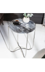 Okroglo "Lucy" stranska miza s sivo marmorno streho s srebrnim stojalnikom