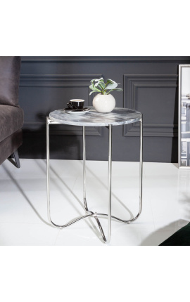 Kierros "Lucia" XL sivu pöytä harmaa marmorin yläpuolella hopean metalli
