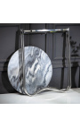 Table d'appoint ronde "Lucy" plateau en marbre gris avec pied en métal argenté