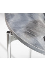 Кръгла помощна маса "Люси" със сив мраморен плот със сребриста метална поставка