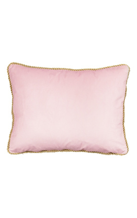 Suorakaiteen muotoinen tyyny jauhevaaleanpunaista samettia kullanvärisellä kierrereunuksella 35 x 45