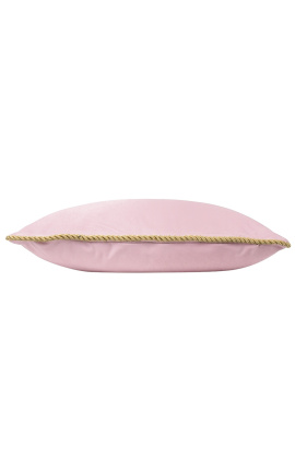 Stačiakampė pagalvėlė iš pudros rožinio aksomo su aukso spalvos susukta apdaila 35 x 45