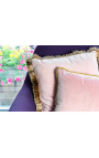 Cuscino rettangolare in velluto rosa cipria con treccia ritorta oro 35 x 45
