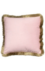Kvadratinė pagalvėlė iš pudros rožinio aksomo su auksiniais kutais 45 x 45
