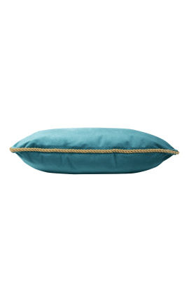 Prostokątna poduszka z aksamitu w kolorze baby blue ze złotą skręconą lamówką 35 x 45
