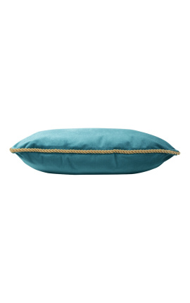 Rectangular cushion in baby blue velvet with golden twisted trim 35 x 45