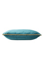 Прямоугольная подушка из голубого бархата с золотой витой отделкой 35 x 45