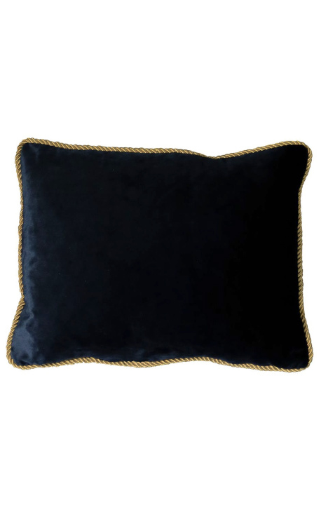 Rectangular cushion in black velvet with golden twisted trim 35 x 45