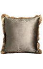 Četvrtasti jastuk od tamno-smeđeg baršuna sa zlatnim resama 45 x 45