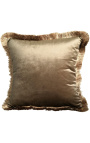 Square cushion in golden velvet with golden fringes 45 x 45
