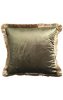 Četvrtasti jastuk od zelenog baršuna sa zlatnim resama 45 x 45