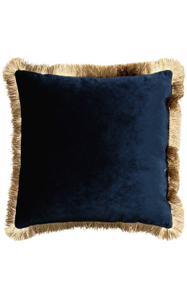 Četvrtasti jastuk od petrol plavog baršuna sa zlatnim resama 45 x 45